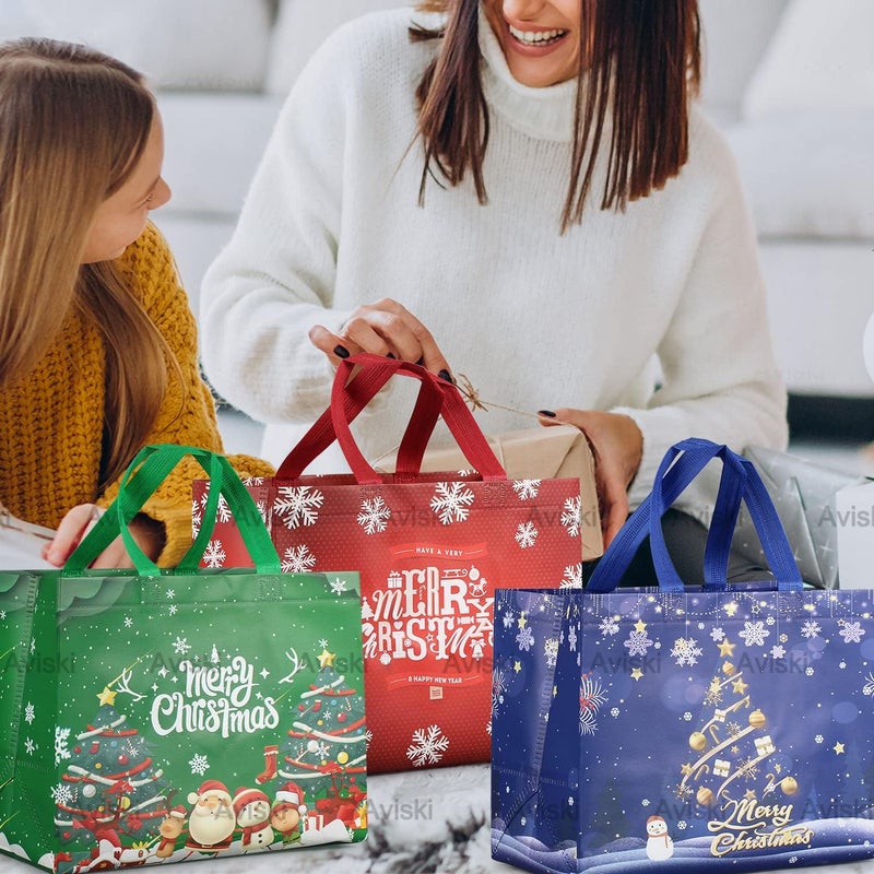 Axiski 24PCS Christmas Tote Treat Non-Woven Gift Bags with Handles for Gifts Wrapping Shopping, Xmas Party Supplies, 12.8 * 9.8 * 6.7inch - Image 5